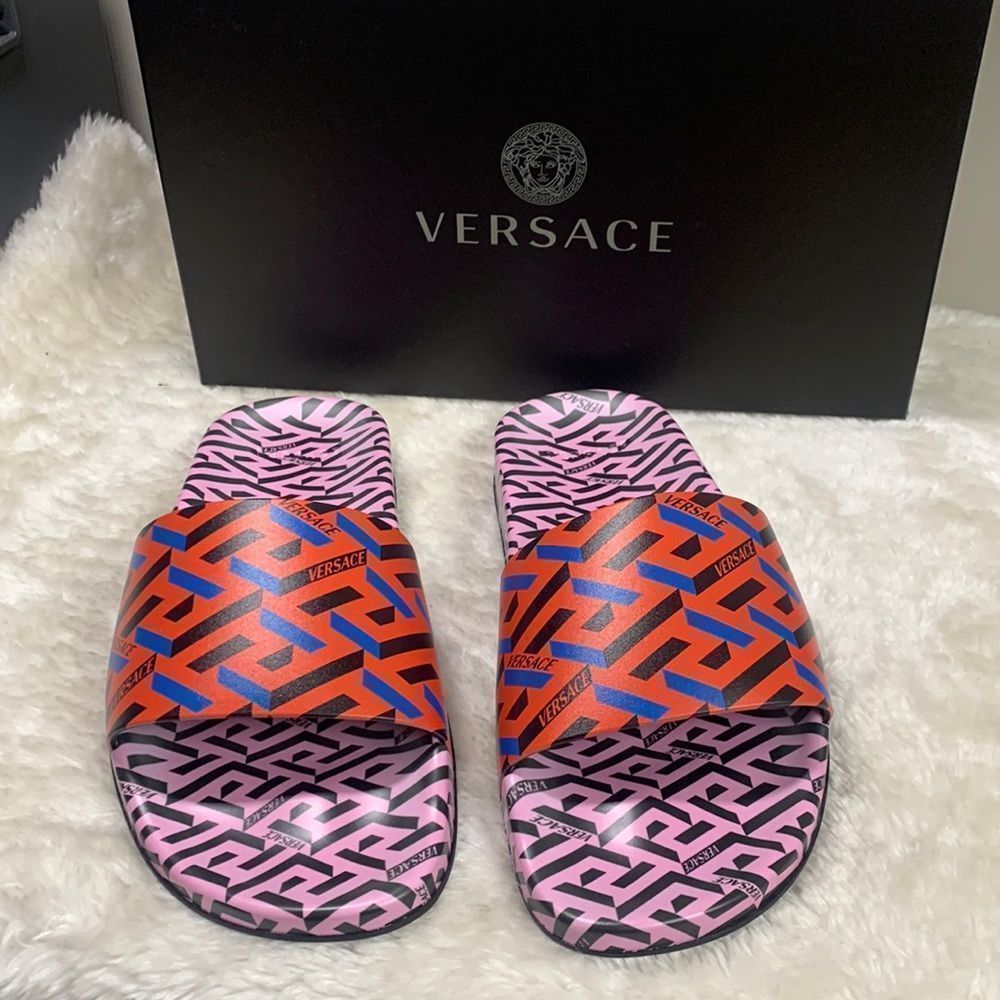 Versace La Greca Multicolored Slides - image 1